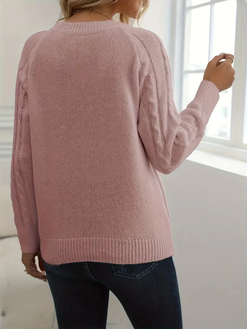 Solid Cable Knit Sweater for Women's