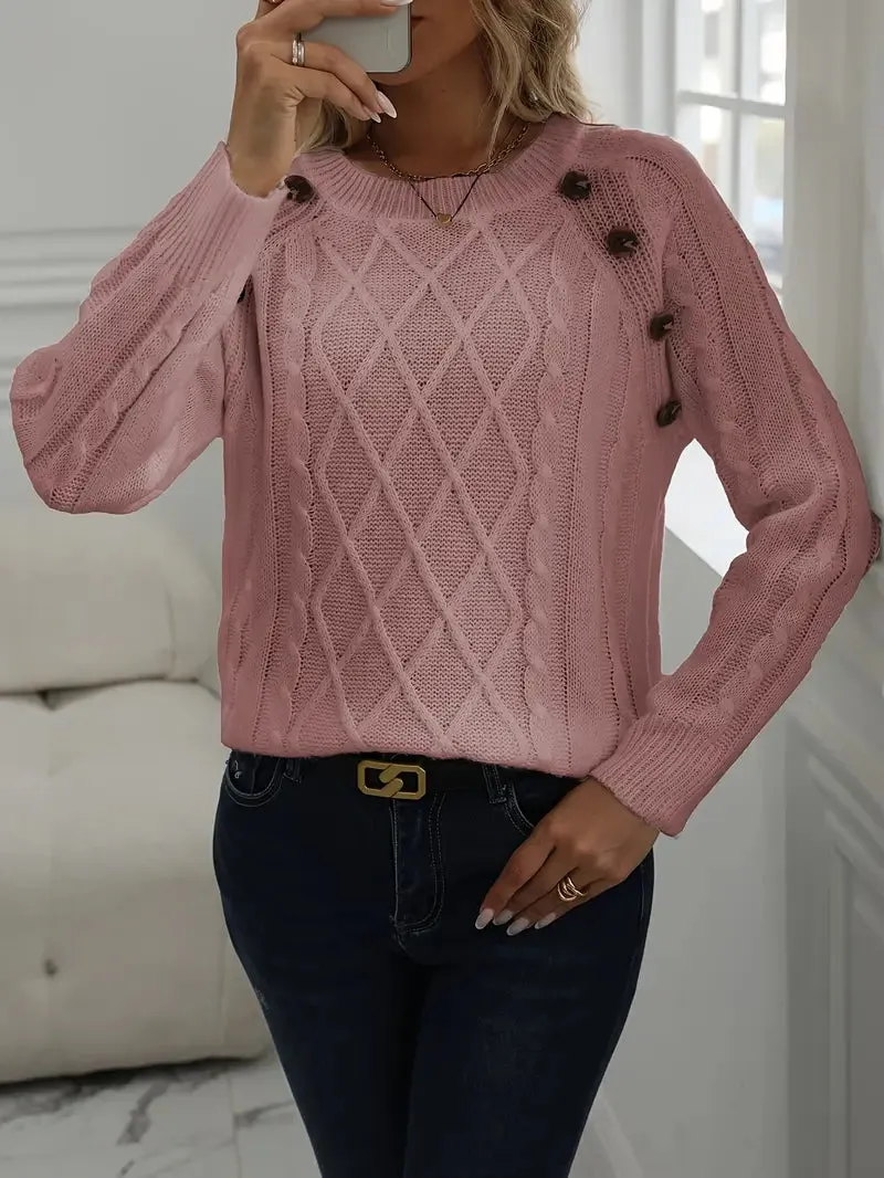 Solid Cable Knit Sweater for Women's