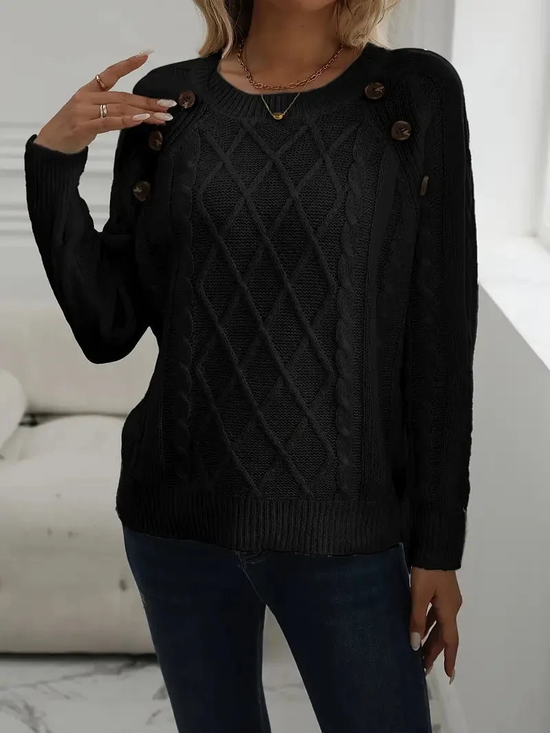 Solid Cable Knit Sweater for Women's