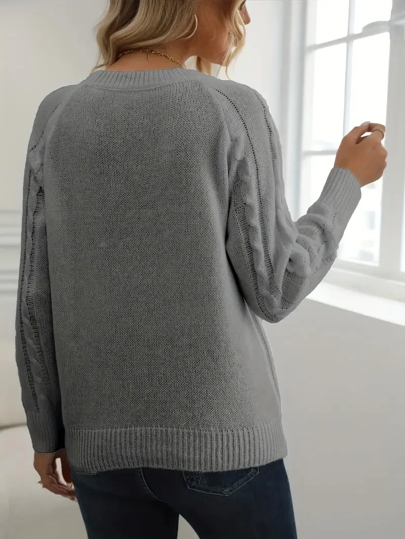 Solid Cable Knit Sweater for Women's