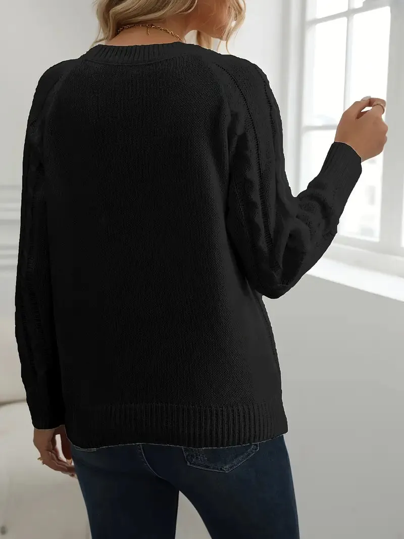 Solid Cable Knit Sweater for Women's