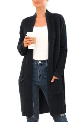 Solid Casual Front Knit Cardigans  Plush with Pockets