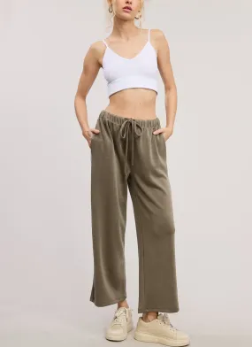 Stay Minimal Soft and Relaxed Wide Leg Drawstring Pant in Olive