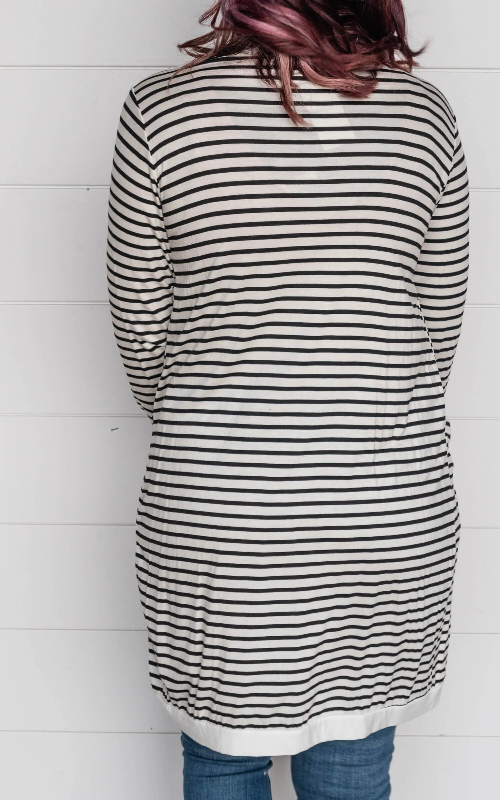STRIPE OPEN MIDI CARDIGAN WITH THUMB HOLE - Final Sale