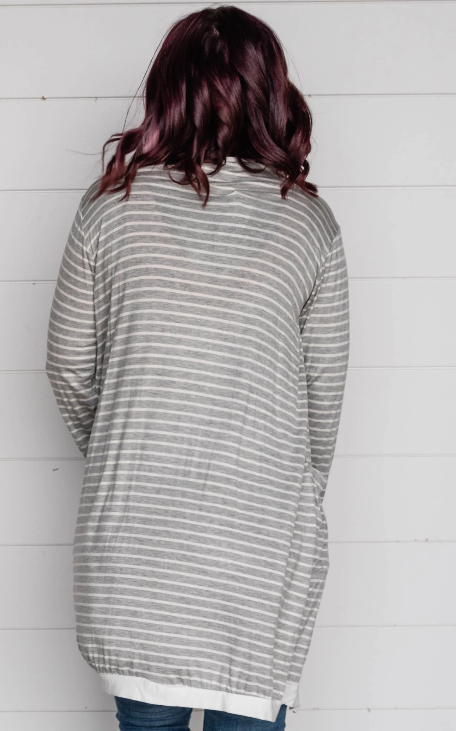 STRIPE OPEN MIDI CARDIGAN WITH THUMB HOLE - Final Sale