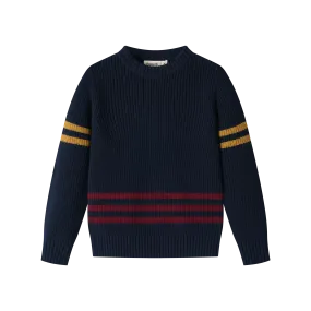 SWEATER WITH COLORED TRIMS-NAVY STRIPED