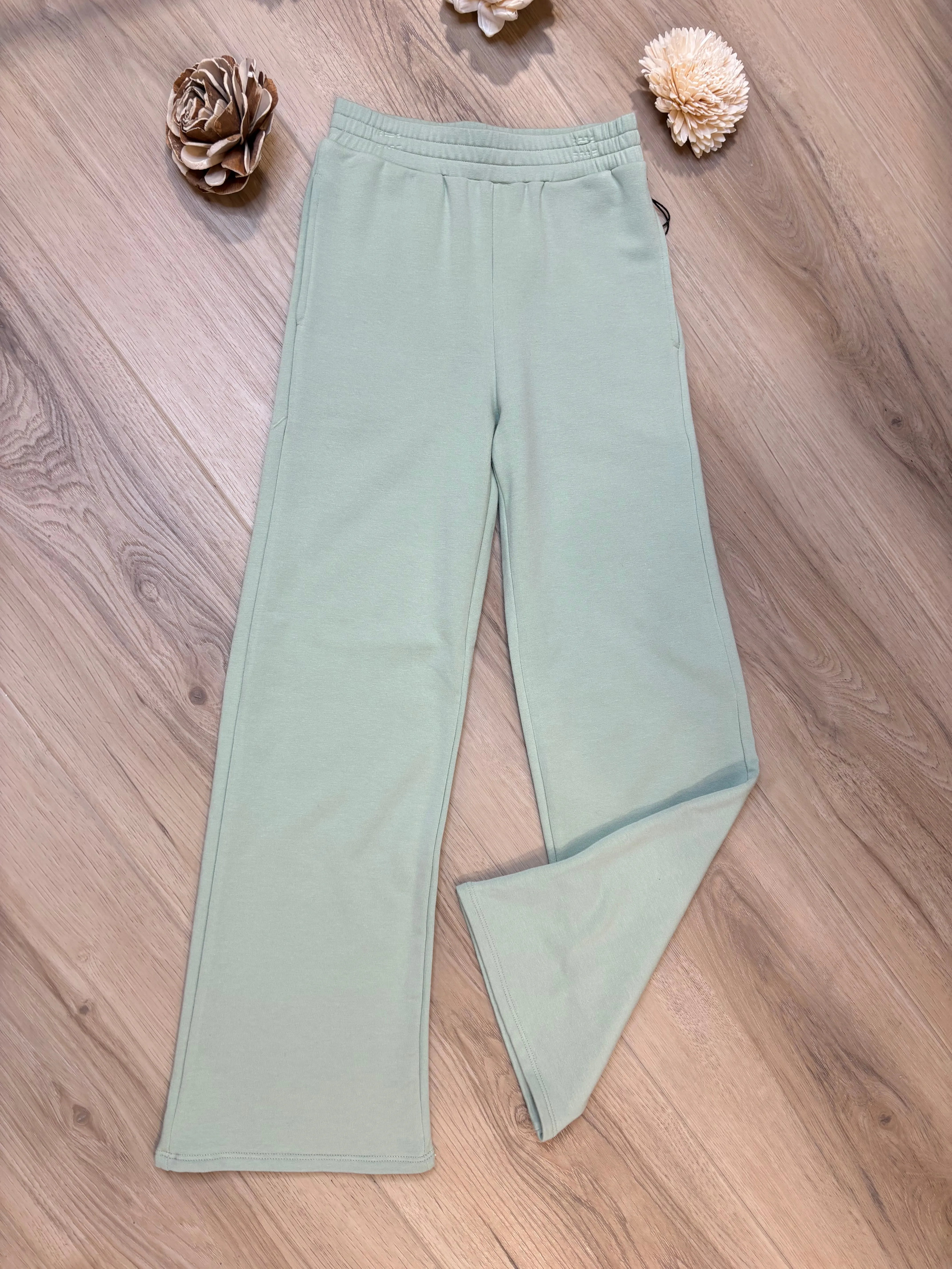 TEN French Terry Wide Leg Pant in Pistachio