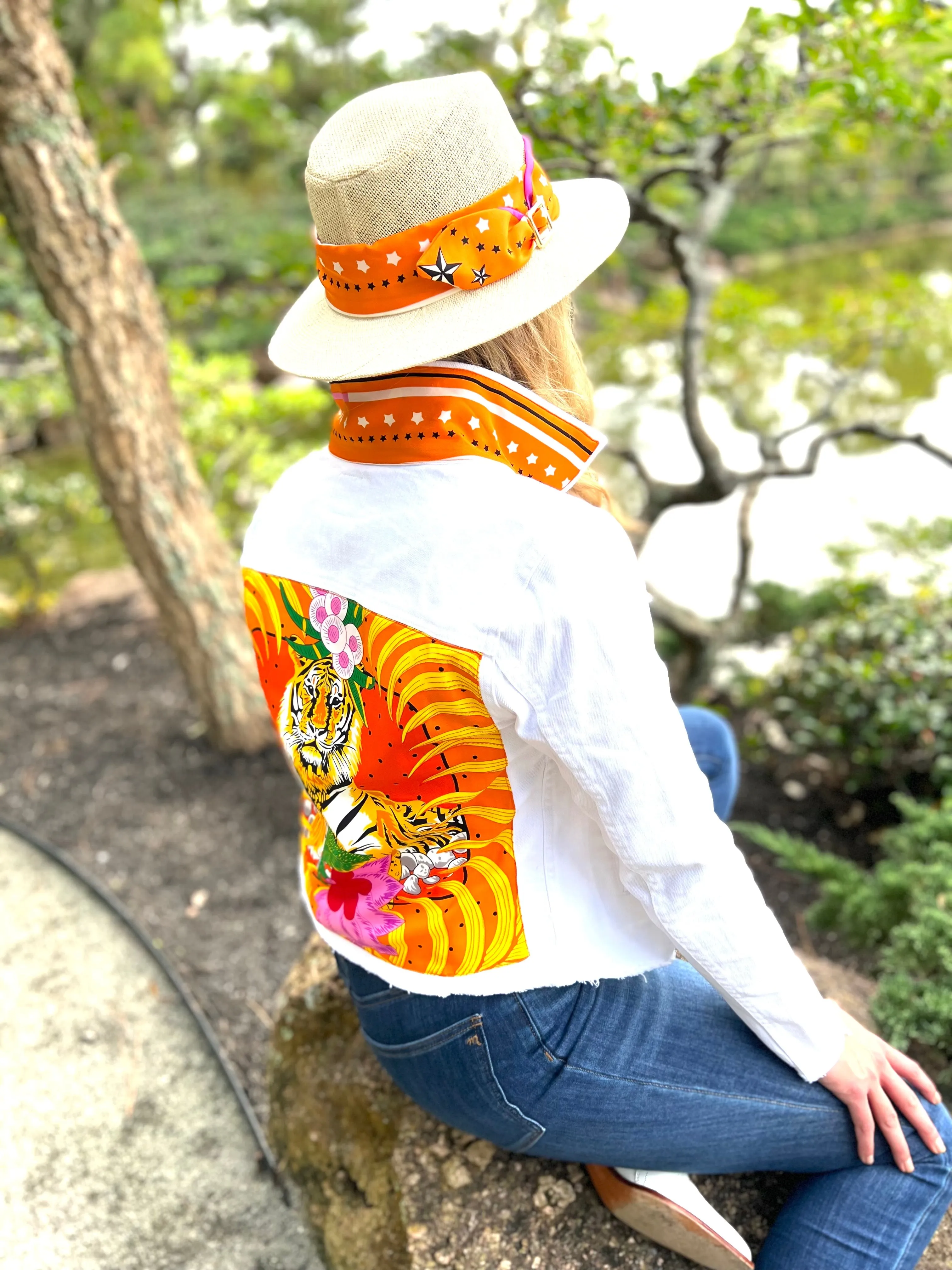 The White Denim Jacket / Orange Tiger
