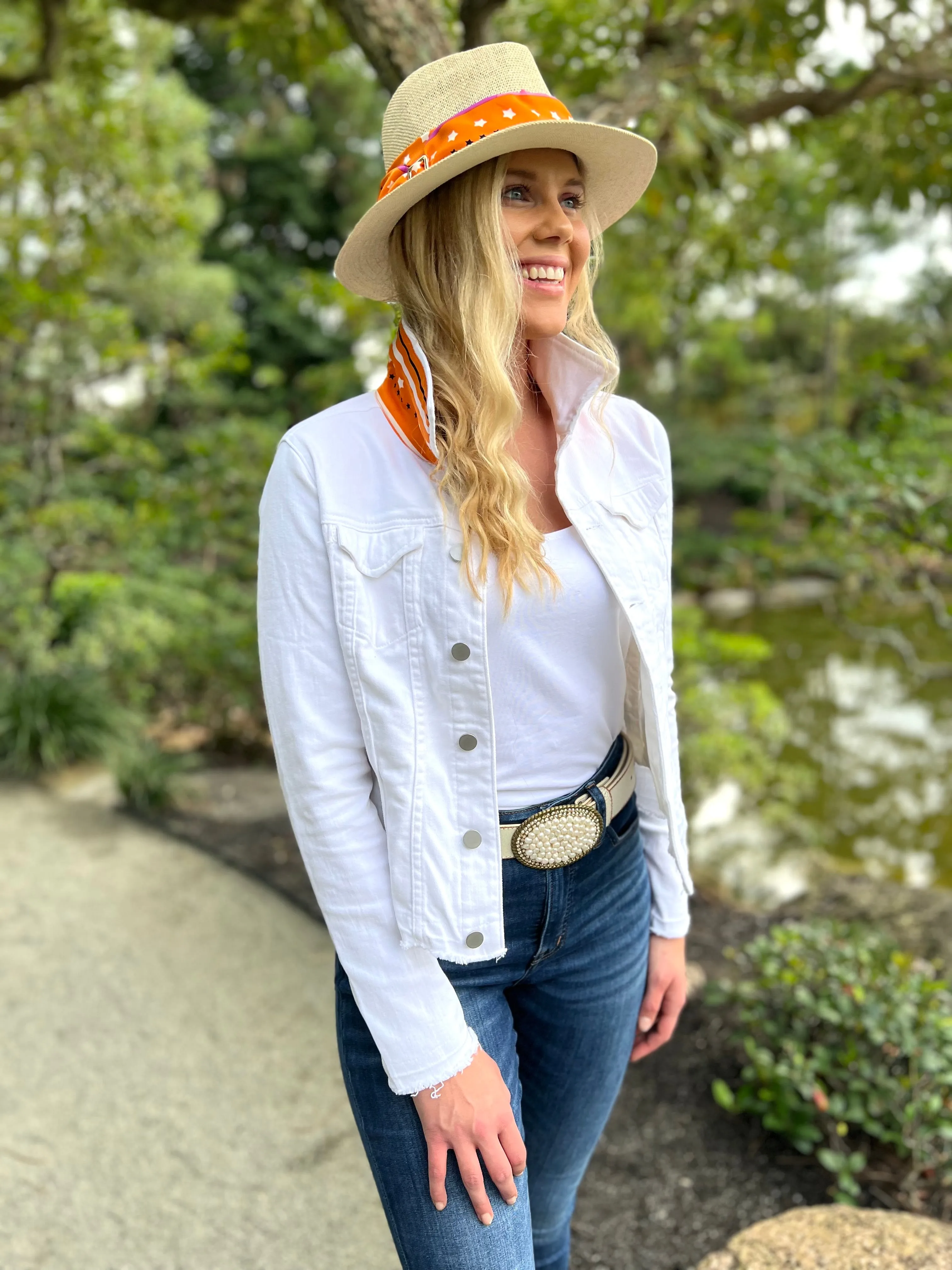 The White Denim Jacket / Orange Tiger