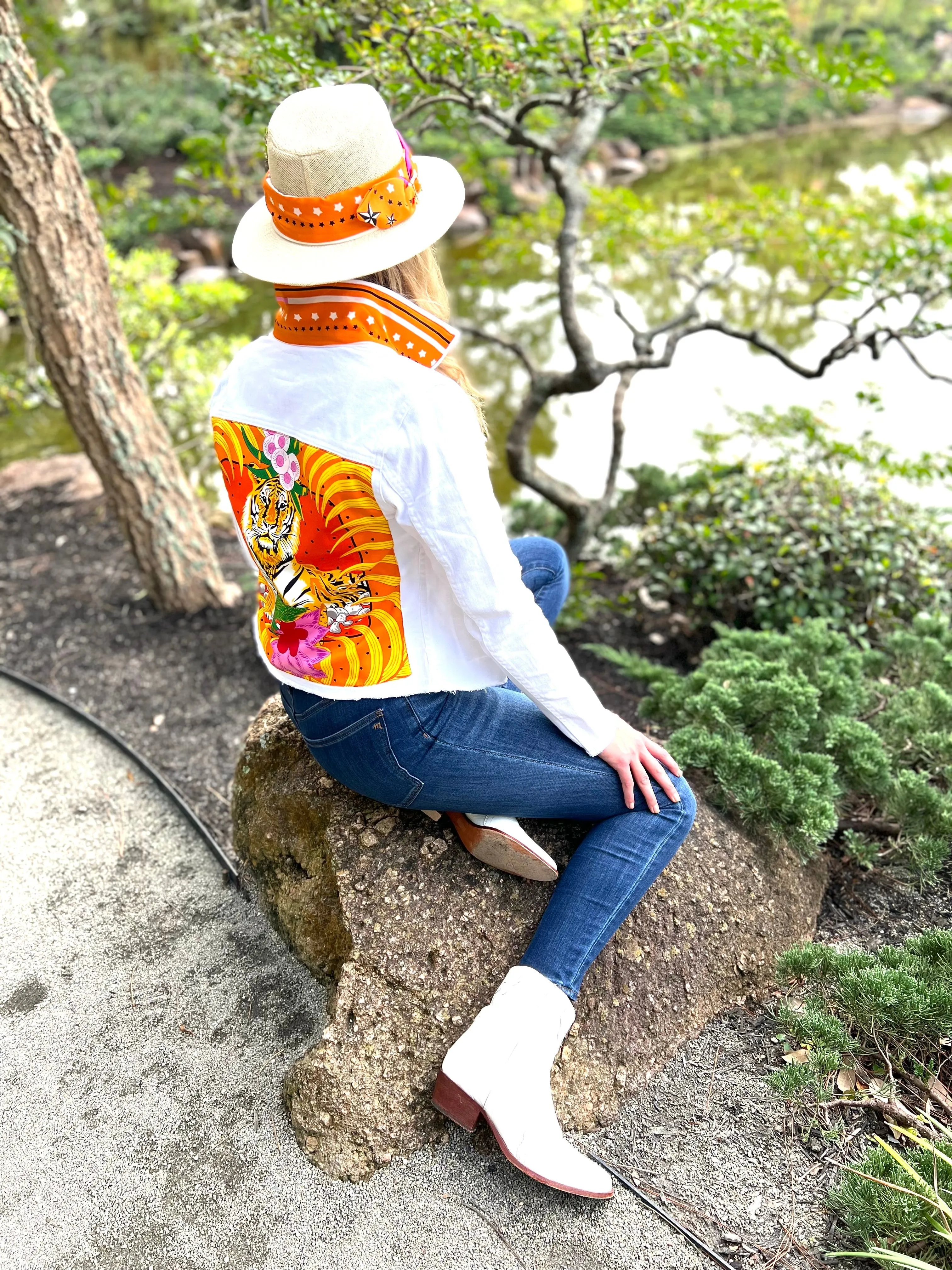 The White Denim Jacket / Orange Tiger