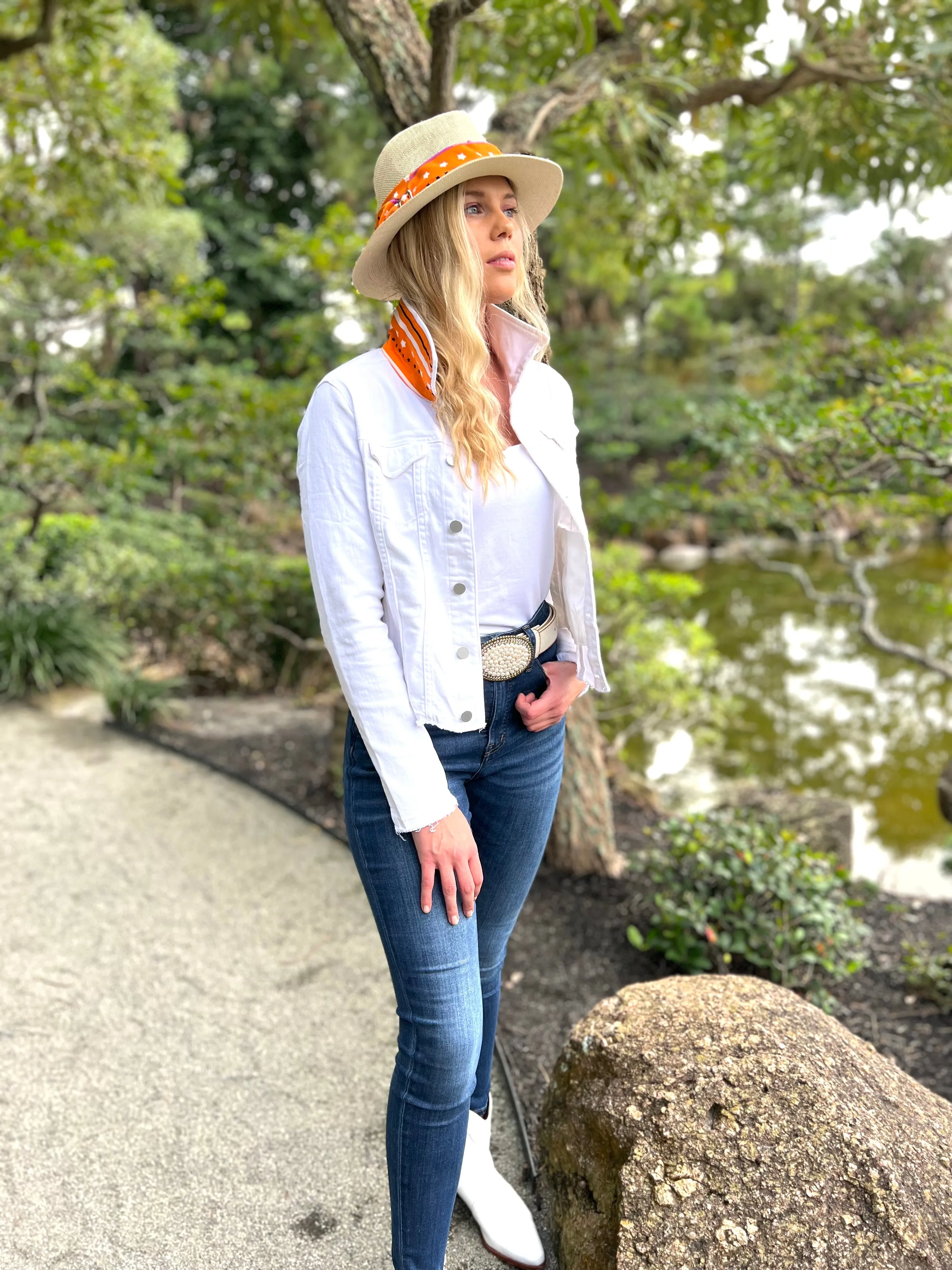 The White Denim Jacket / Orange Tiger