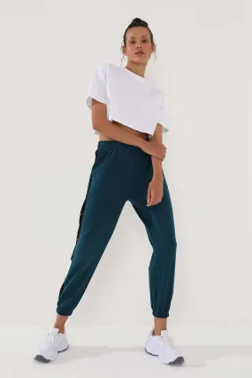 TMY Emerald Dotted Striped Detailed Jogger Comfortable Fit Elastic Cuff Women's Sweatpants - 94579 - Mafamude