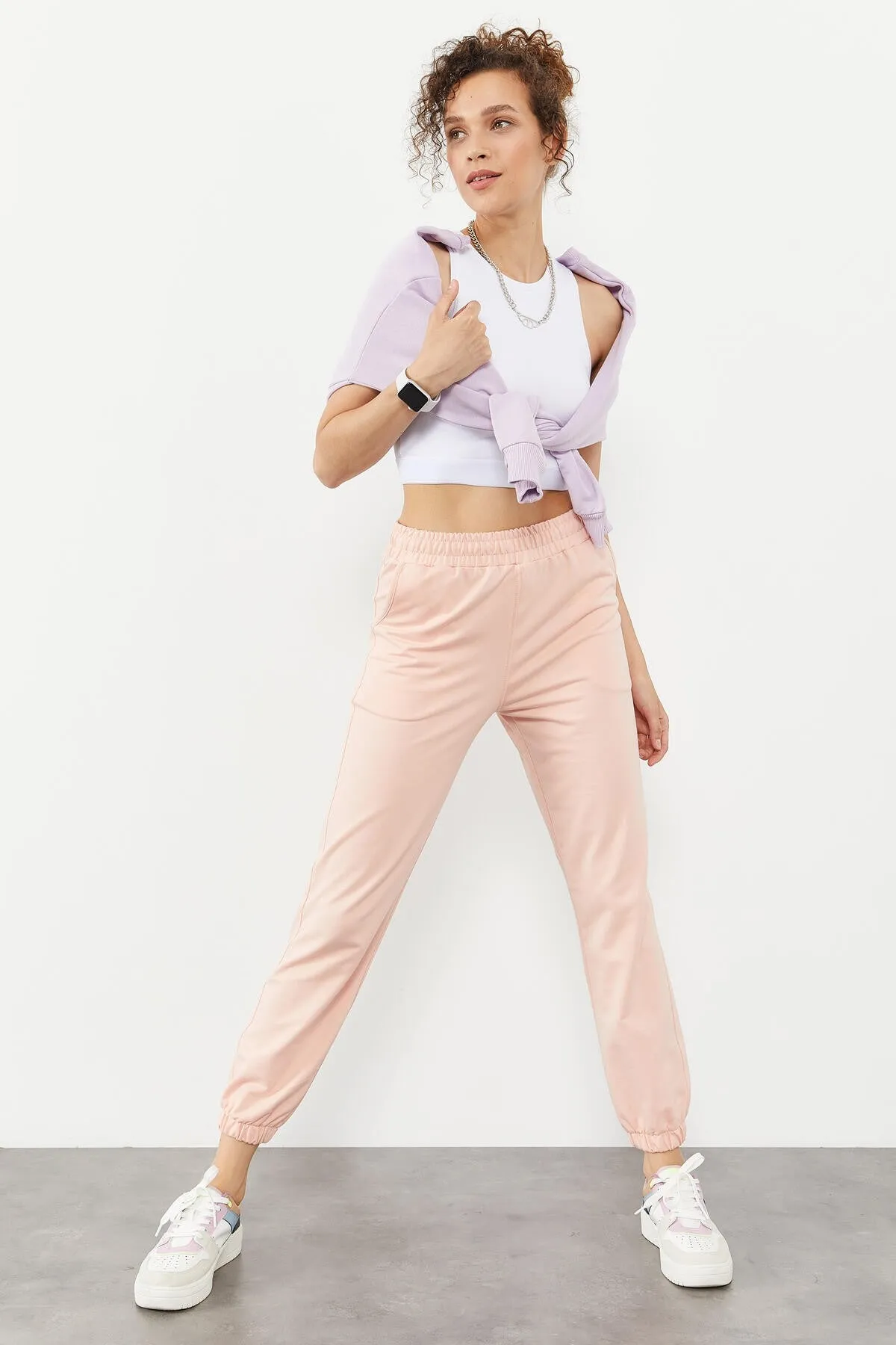TMY Pink Pocket High Waist Comfortable Fit Elastic Cuff Women's Sweatpants - 94583 - Acapulco de Juárez