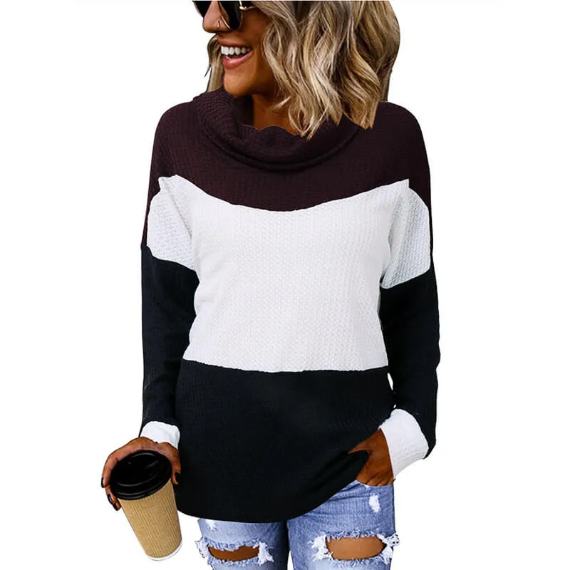 Turtleneck Colorblock Striped Thin Sweater 