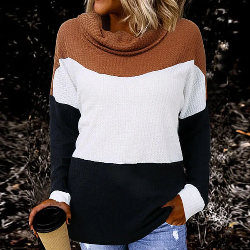 Turtleneck Colorblock Striped Thin Sweater 