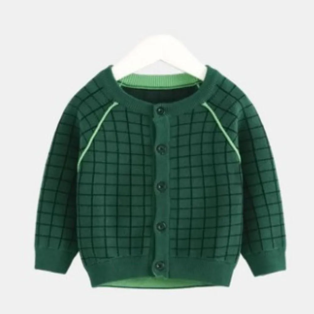 Unisex Kid Lattice Pattern Knitting Outerwear Toddler Boys Cardigans