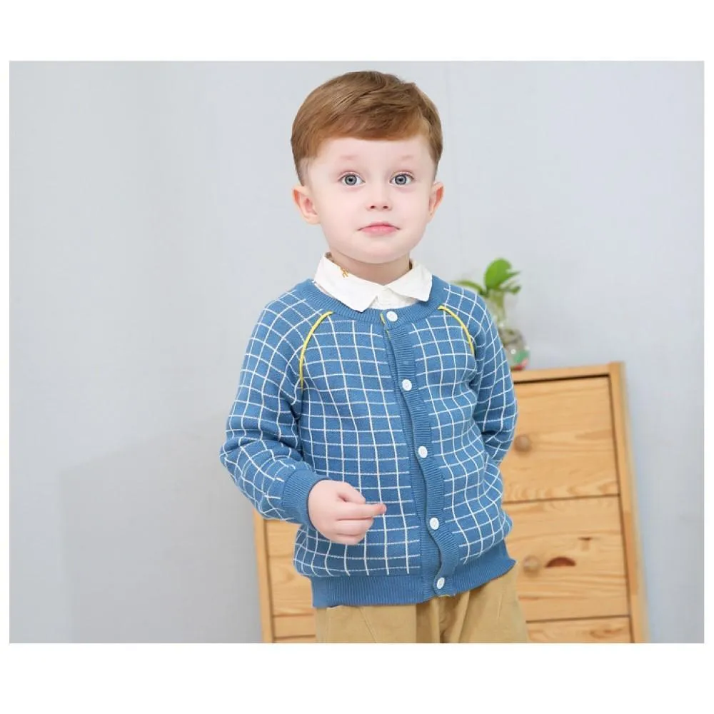 Unisex Kid Lattice Pattern Knitting Outerwear Toddler Boys Cardigans