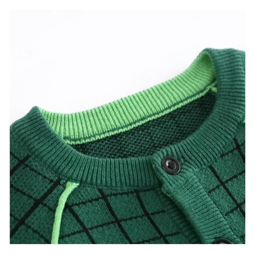 Unisex Kid Lattice Pattern Knitting Outerwear Toddler Boys Cardigans