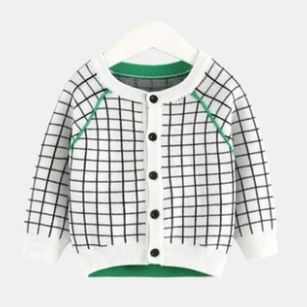 Unisex Kid Lattice Pattern Knitting Outerwear Toddler Boys Cardigans