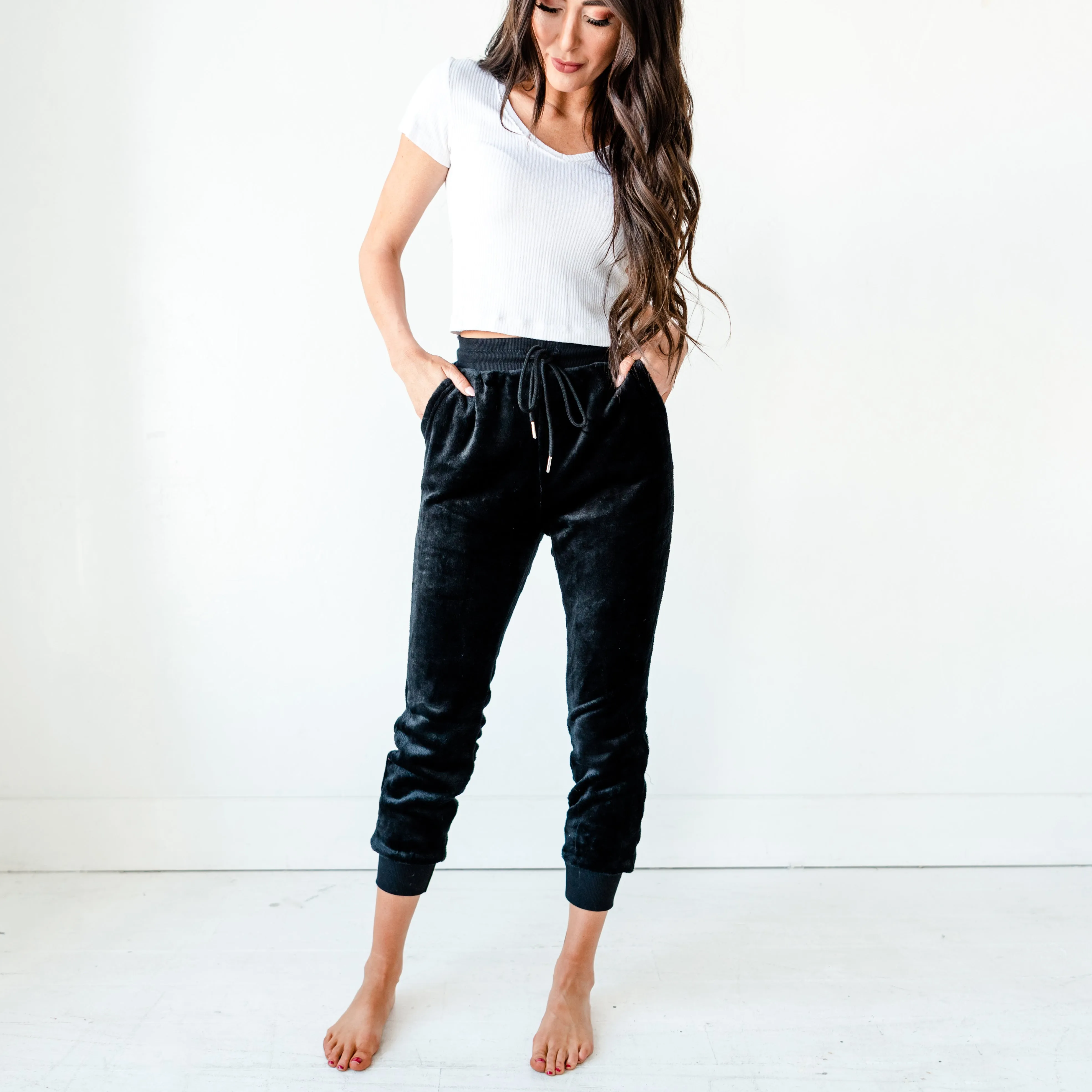 Velvet Faux Joggers - Black