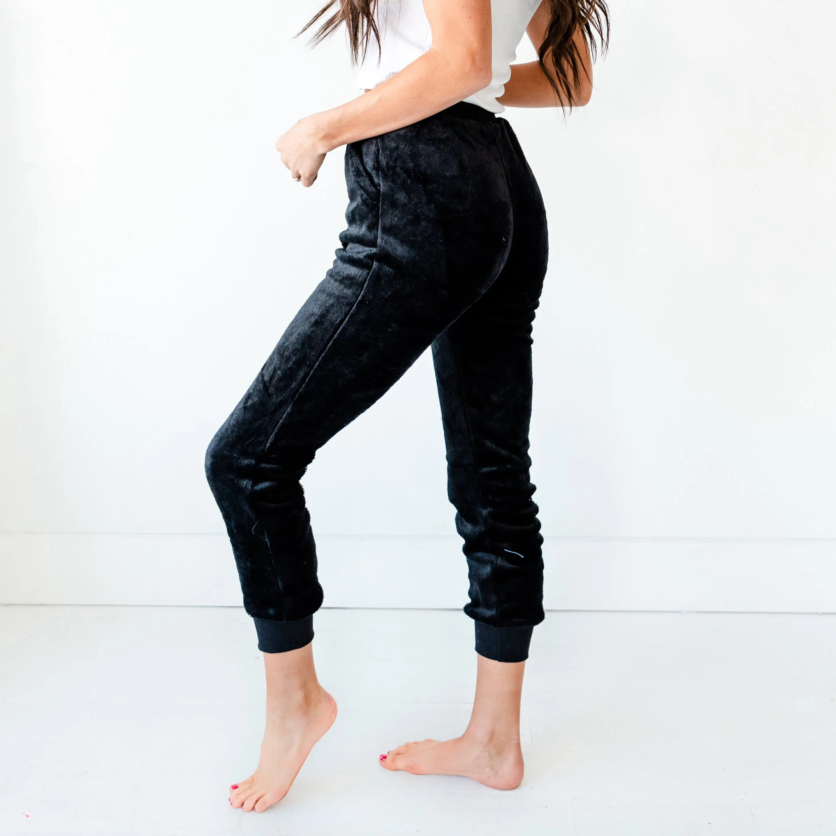 Velvet Faux Joggers - Black