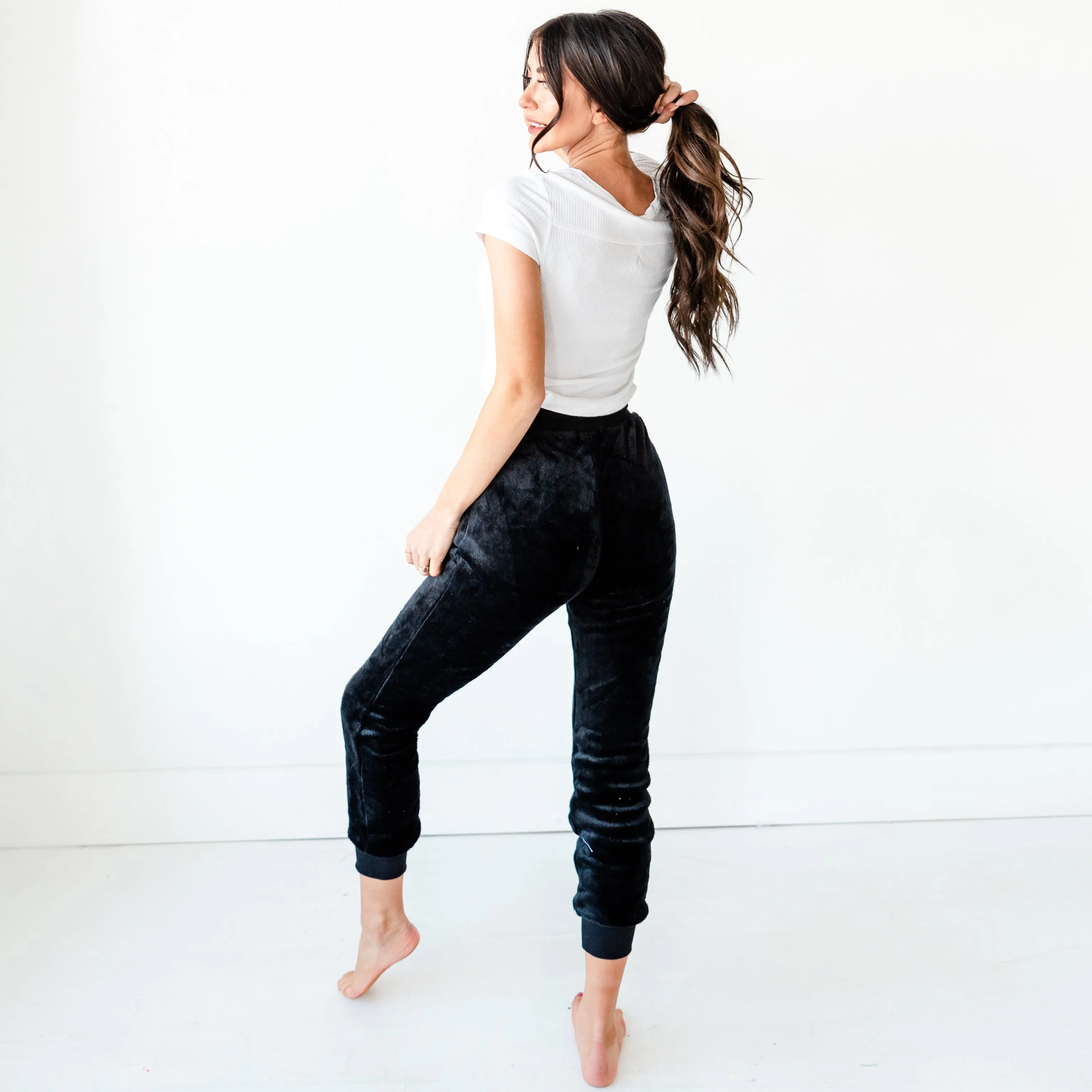 Velvet Faux Joggers - Black