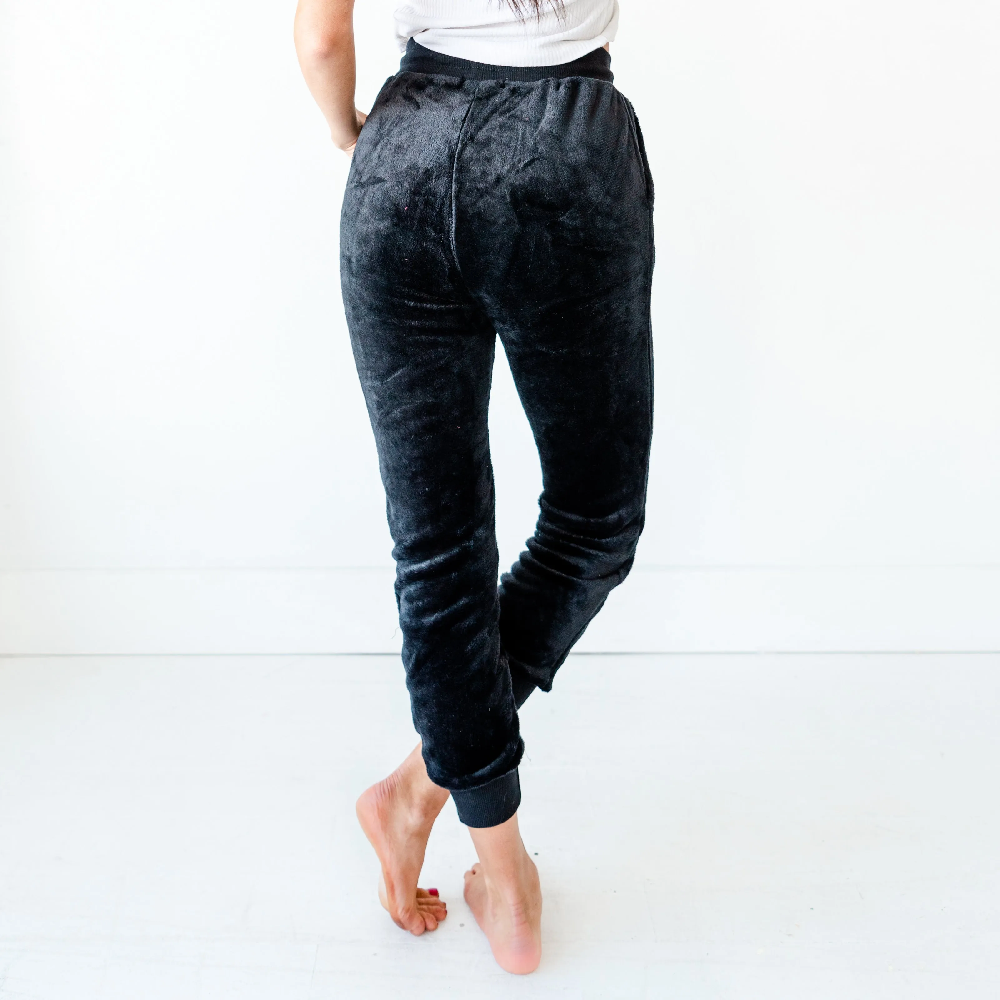Velvet Faux Joggers - Black