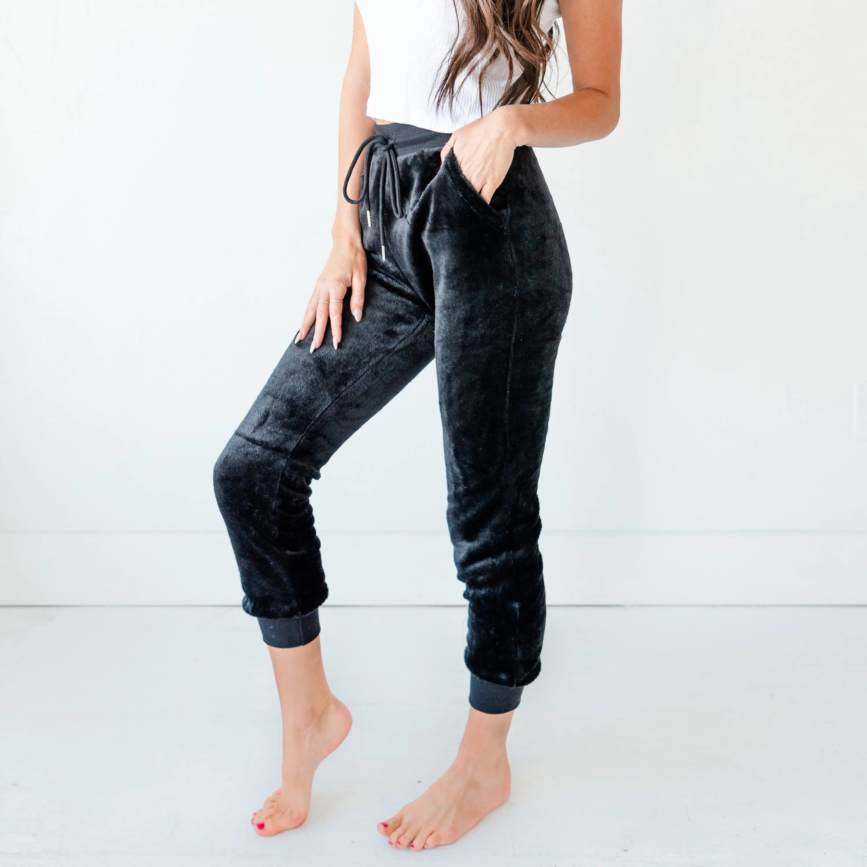Velvet Faux Joggers - Black