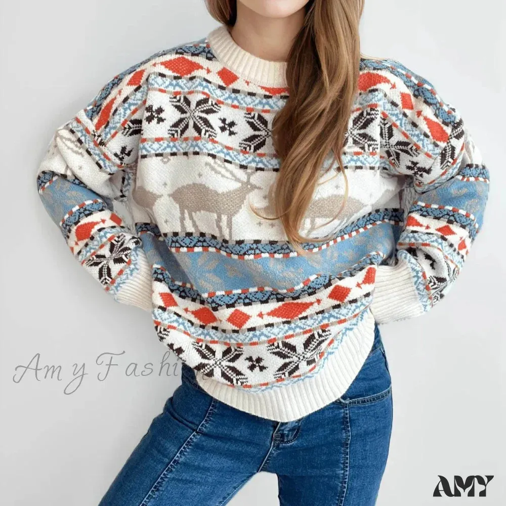 Vintage Oversized Deer Knitted Christmas Sweater