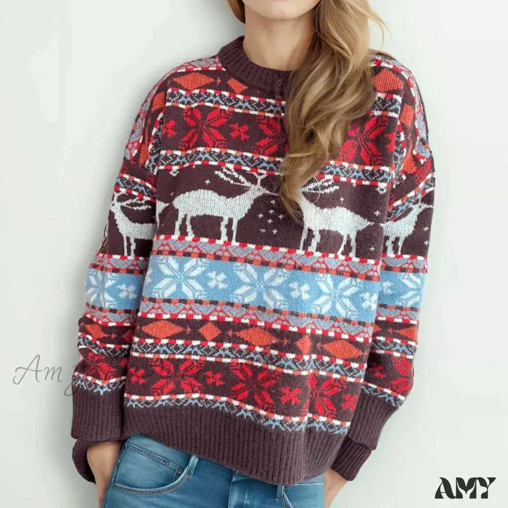 Vintage Oversized Deer Knitted Christmas Sweater