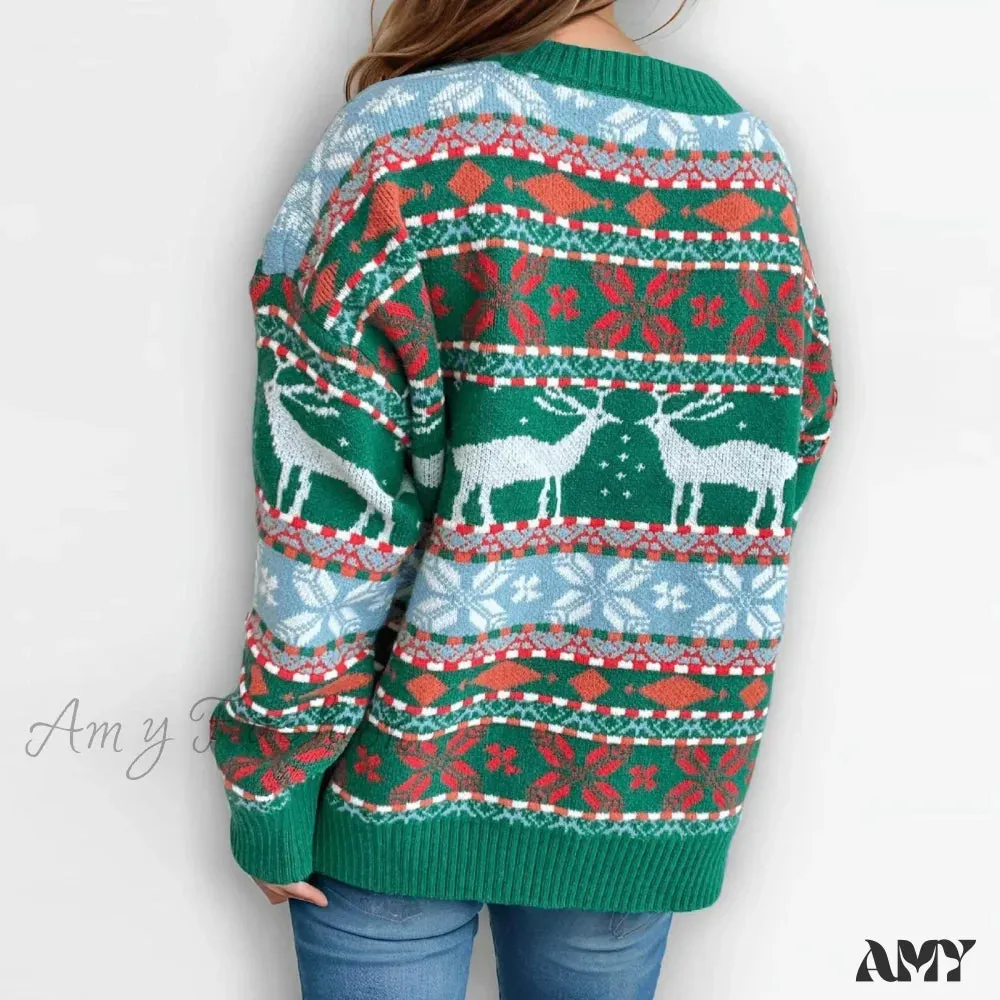 Vintage Oversized Deer Knitted Christmas Sweater