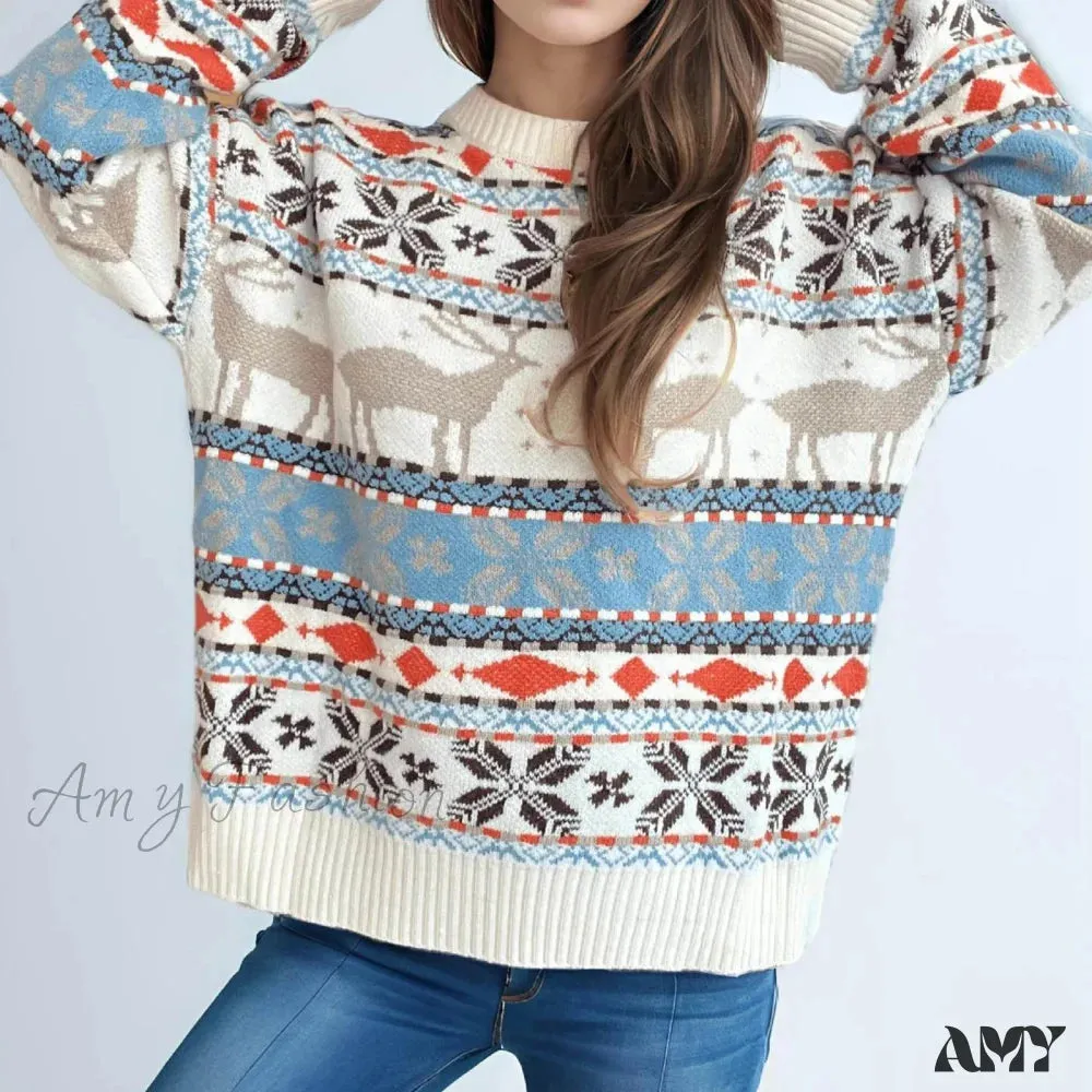 Vintage Oversized Deer Knitted Christmas Sweater