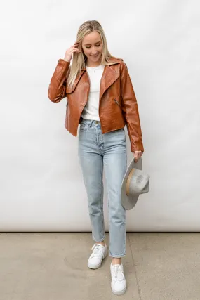 Vivian Vegan Leather Jacket - Brown