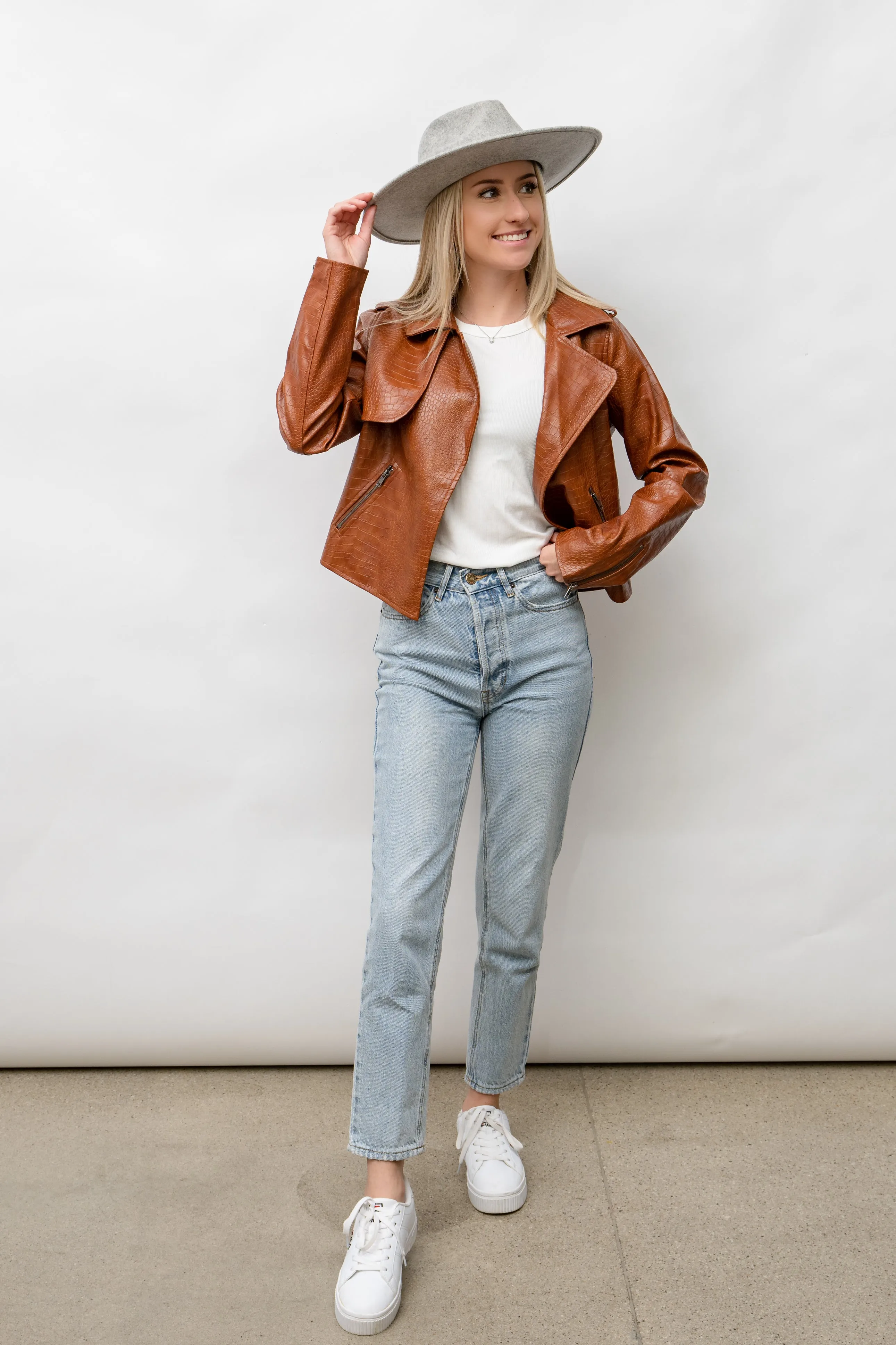 Vivian Vegan Leather Jacket - Brown