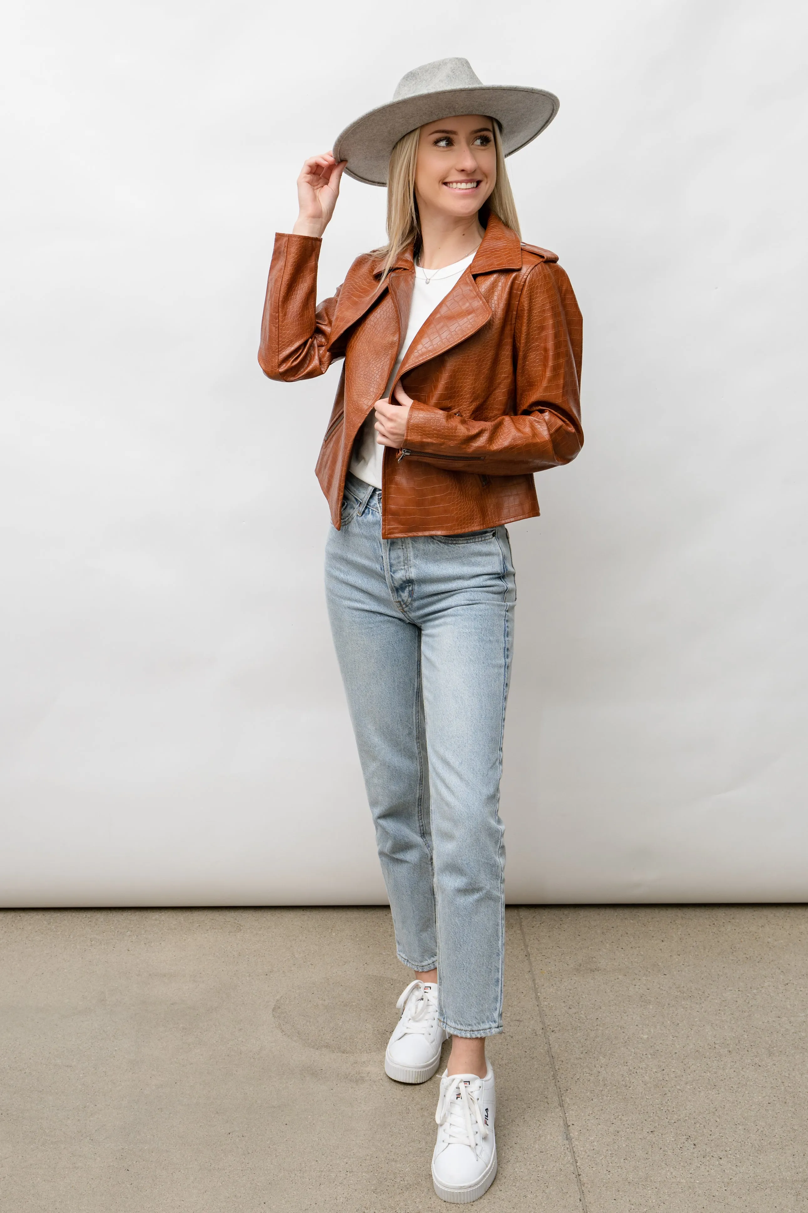 Vivian Vegan Leather Jacket - Brown