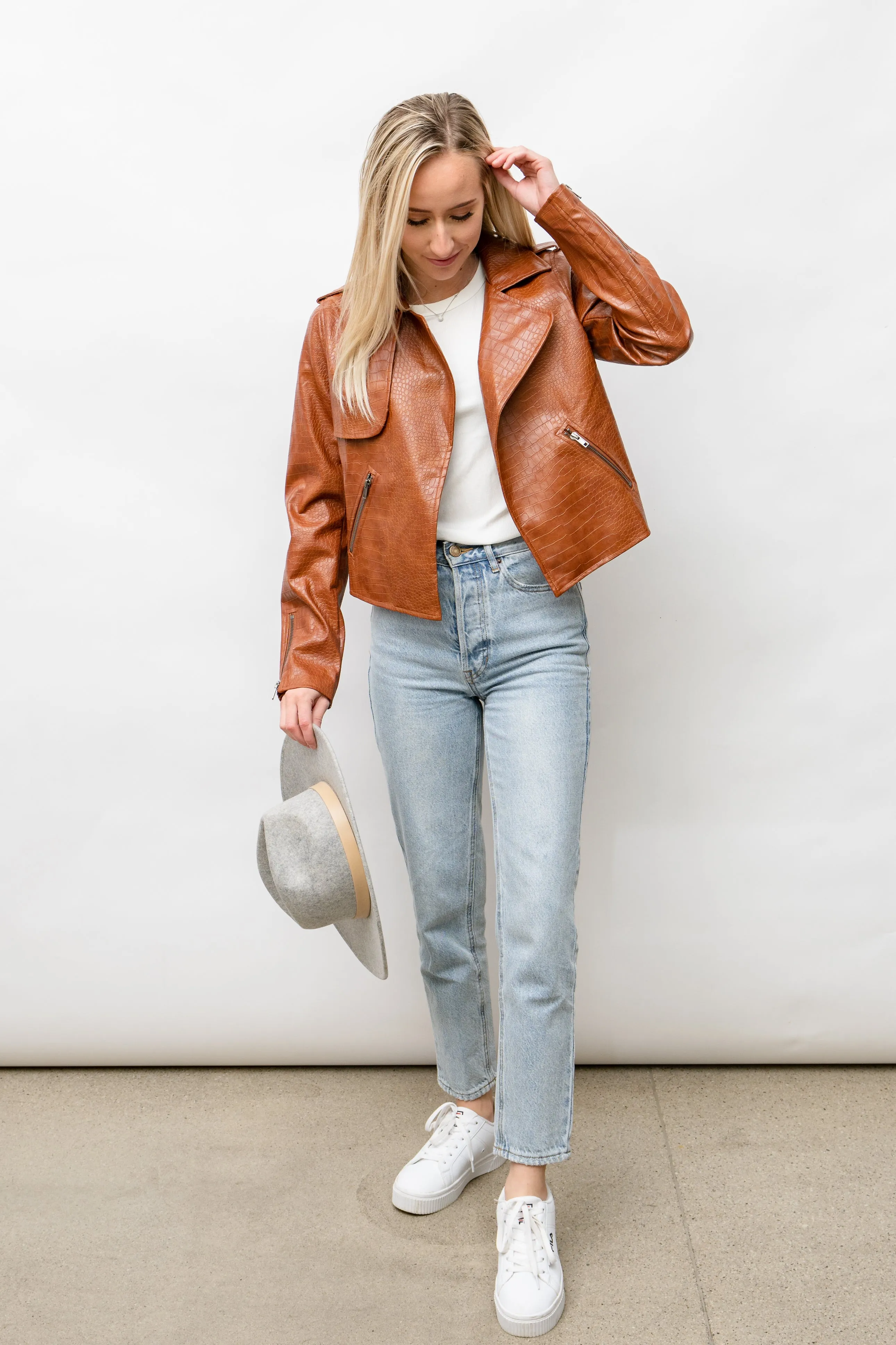 Vivian Vegan Leather Jacket - Brown