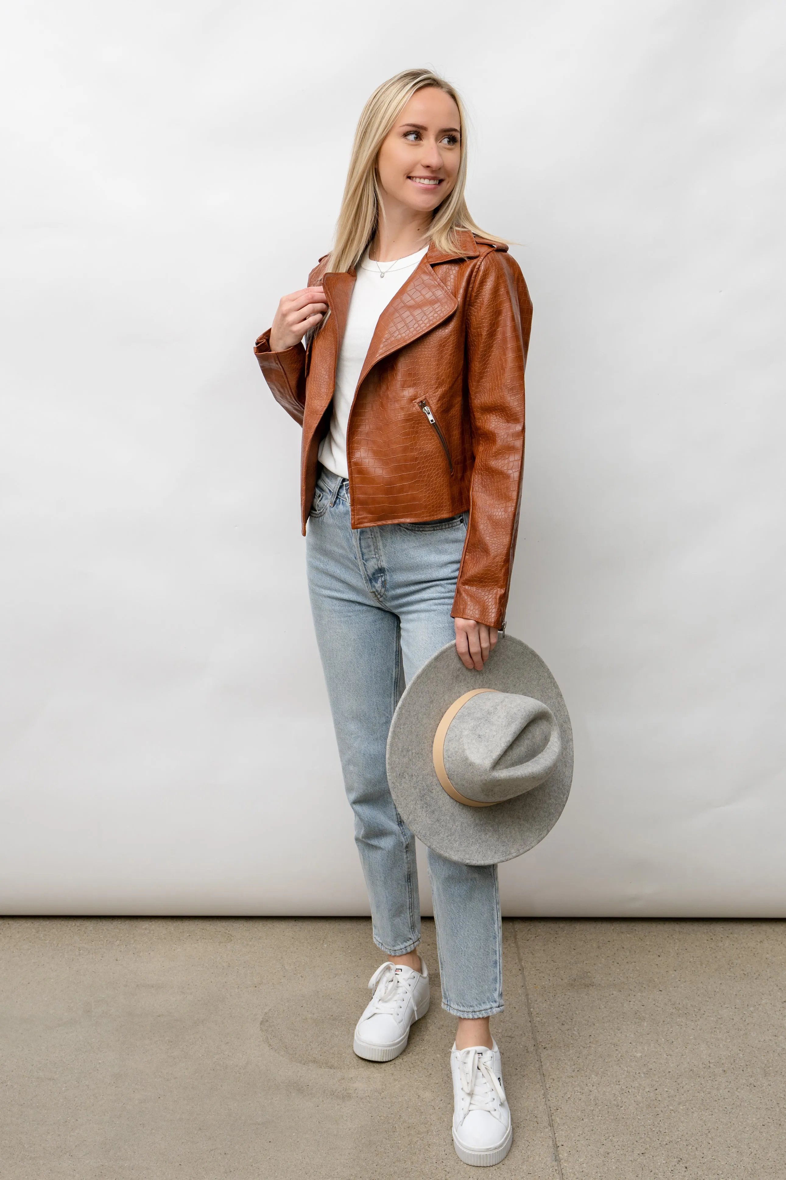 Vivian Vegan Leather Jacket - Brown