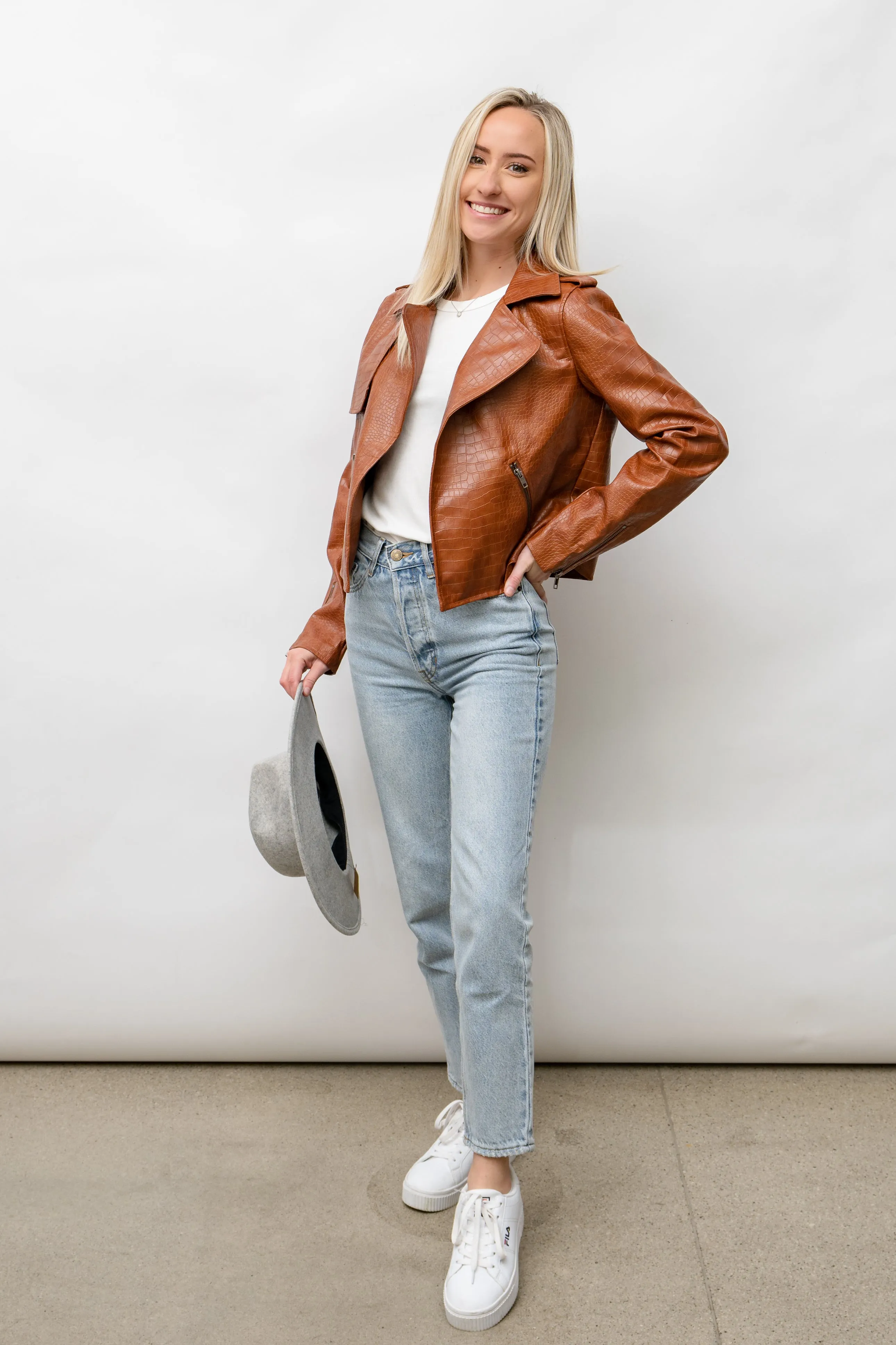 Vivian Vegan Leather Jacket - Brown