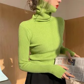 Wjczt Women heaps collar Turtleneck Sweaters Autumn Winter Slim Pullover Women Basic Tops Casual Soft Knit Sweater Soft Warm Jumper