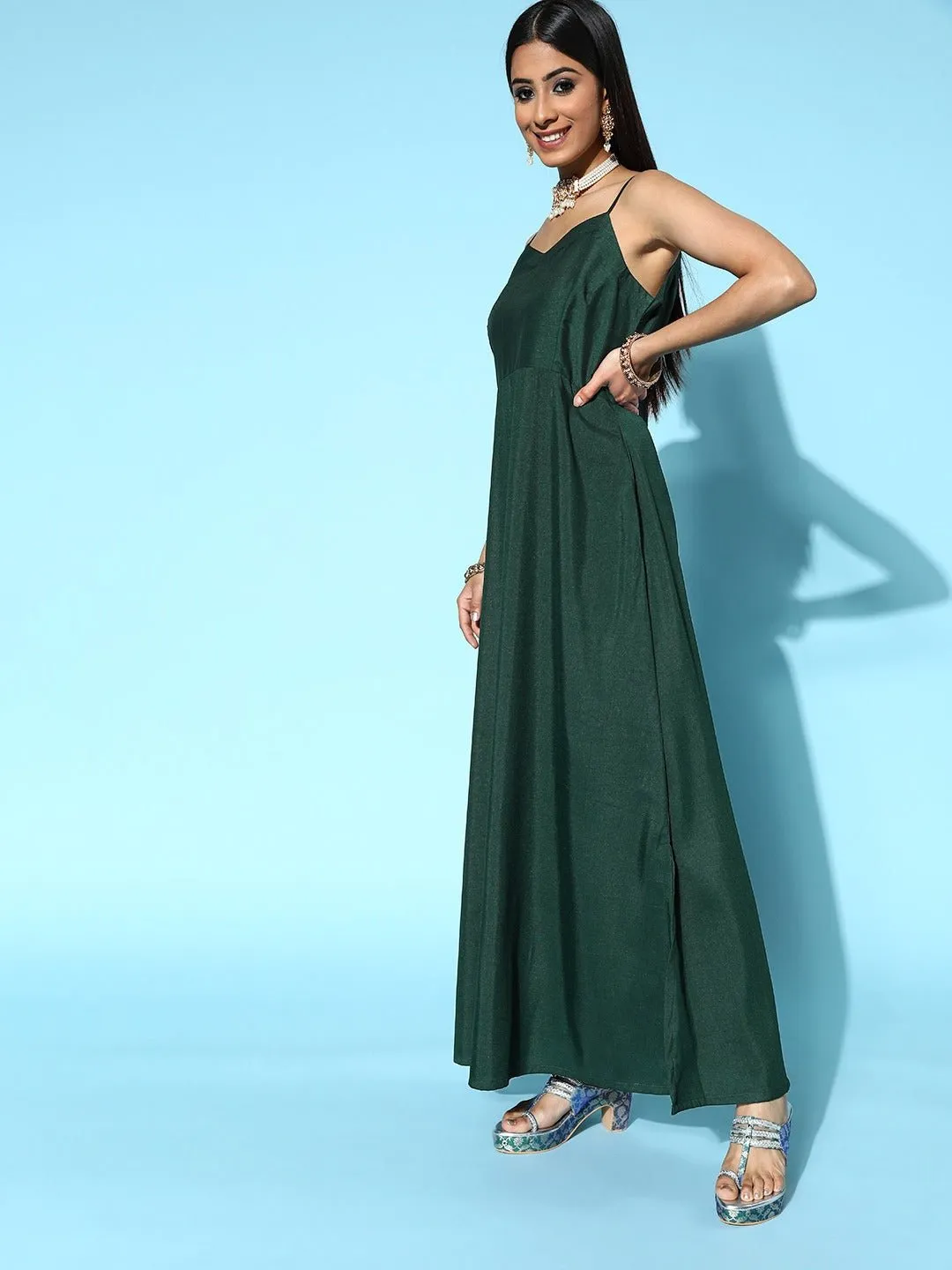 Women Green Solid Top to Toe Fusion Dress