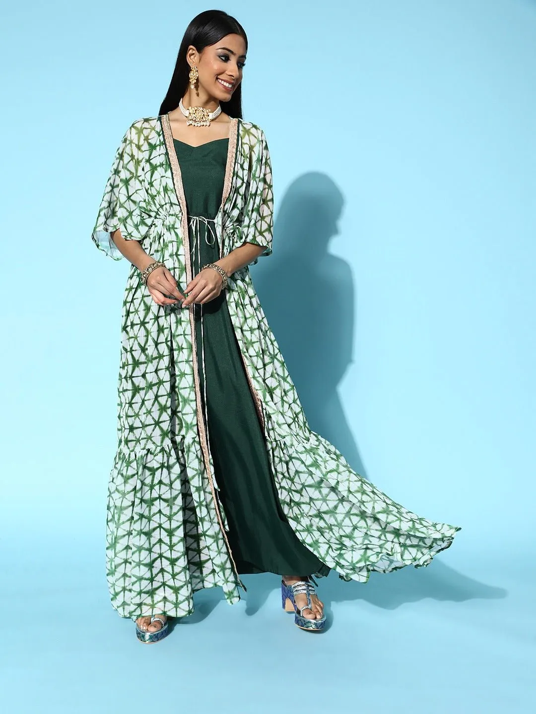 Women Green Solid Top to Toe Fusion Dress